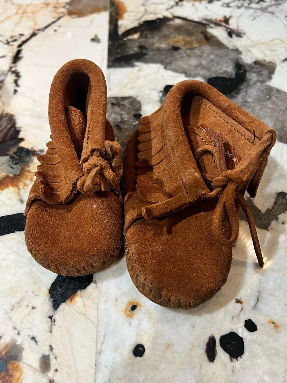 Minnetonka Toddler Fringe Suede Moccasins - Brown